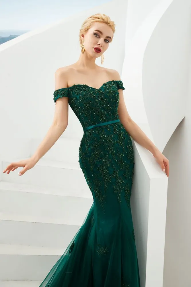 Sexy Off the Shoulder Mermaid Evening Party Gown Backless Tulle Prom Dress