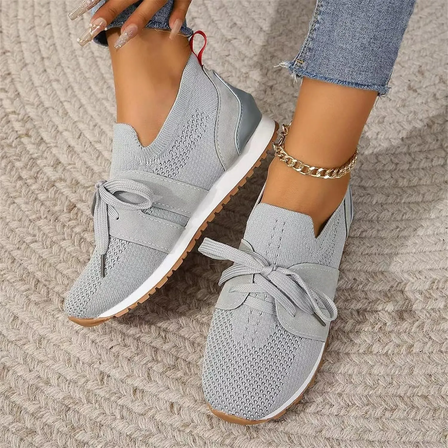 Slip On Sneakers Women Arch Support Walking Shoes Sock Sneakers Mesh Loafers Fashion Casual Running Tennis Shoes 2025