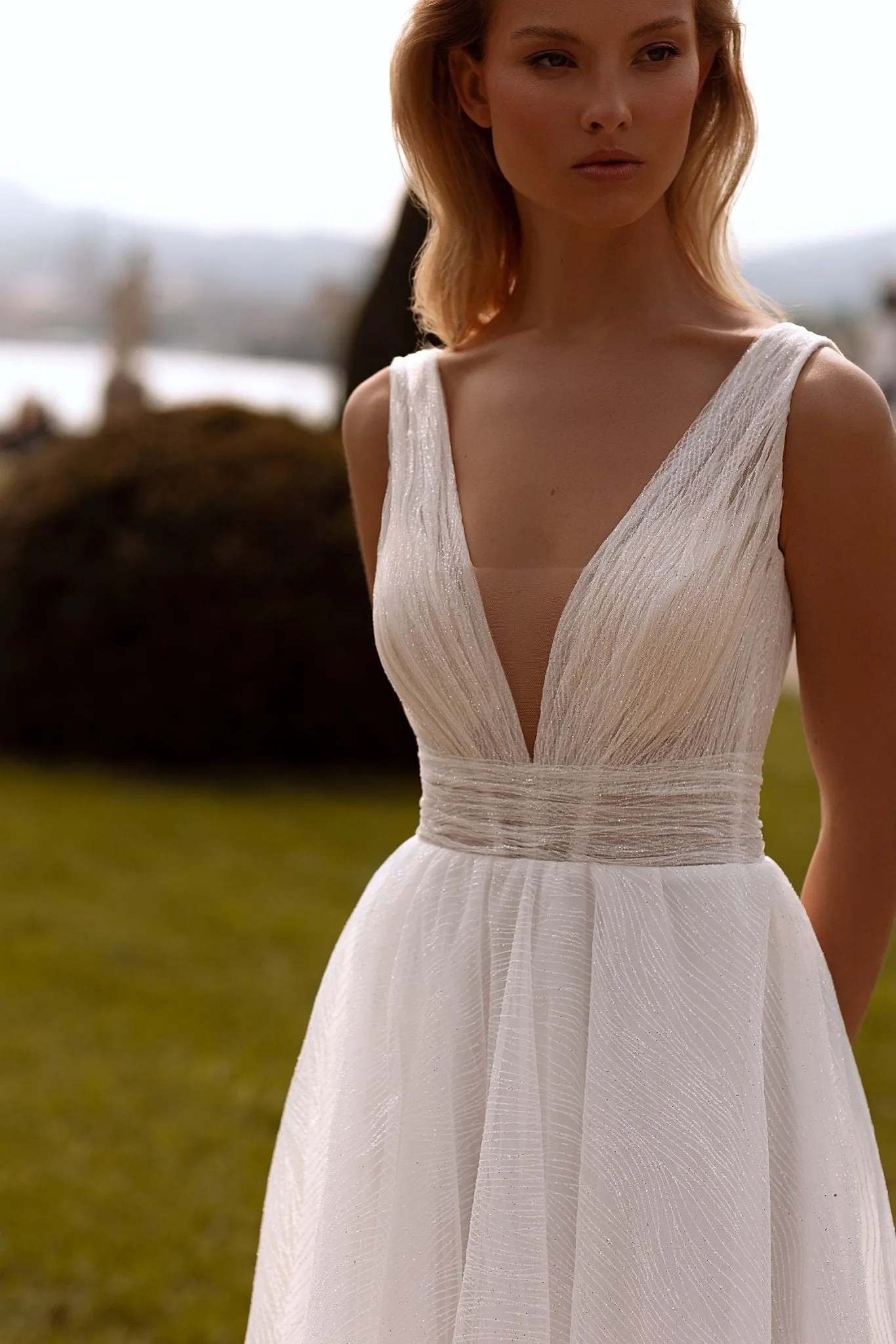 Sparkly Dress for Wedding with V-Neck - Aline Ball Gown Wedding Dress - Beaded Dress Plus Size