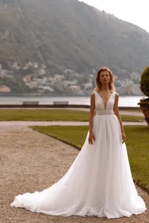 Sparkly Dress for Wedding with V-Neck - Aline Ball Gown Wedding Dress - Beaded Dress Plus Size