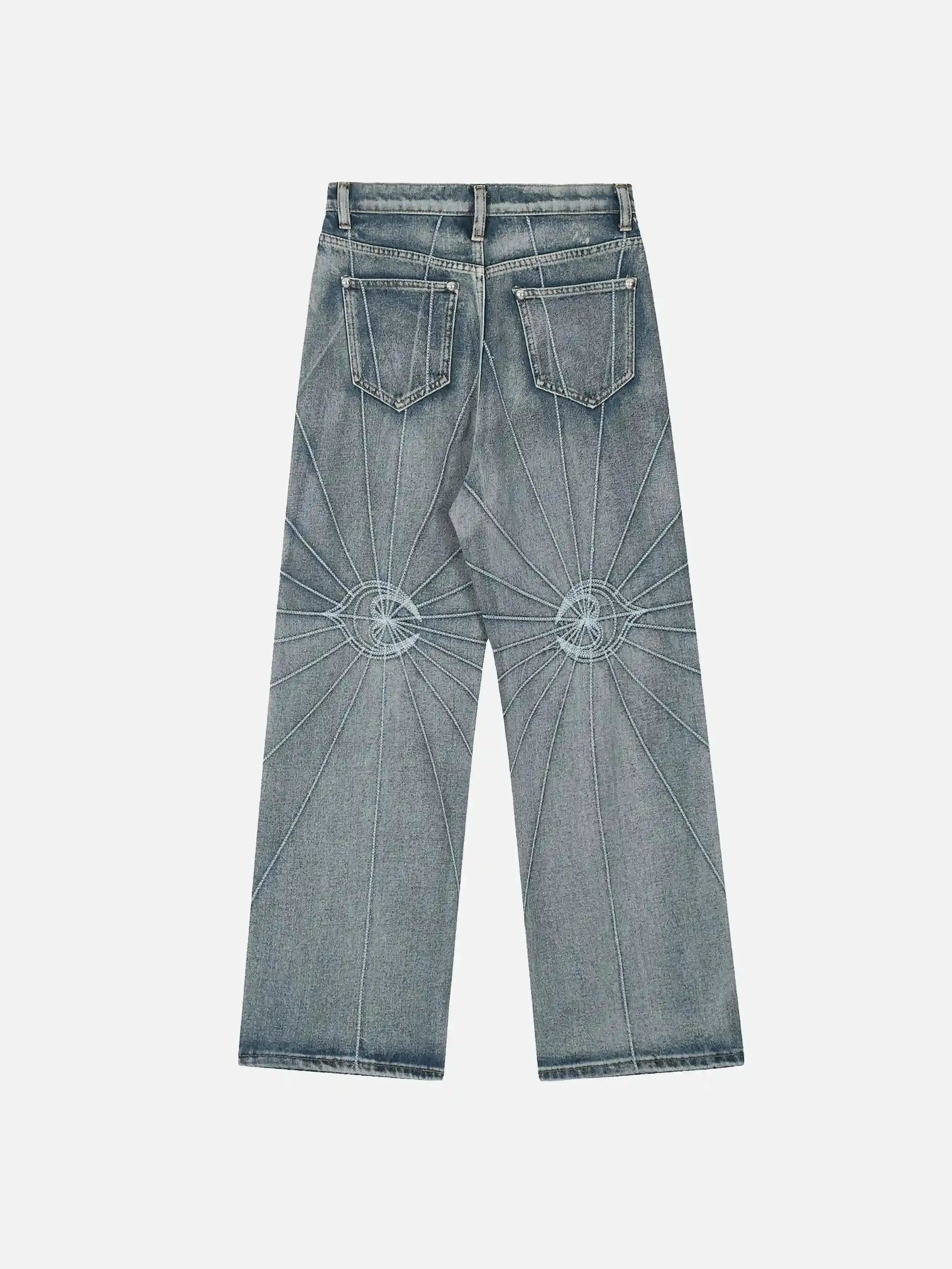 Spider Web Topstitched Loose Jeans