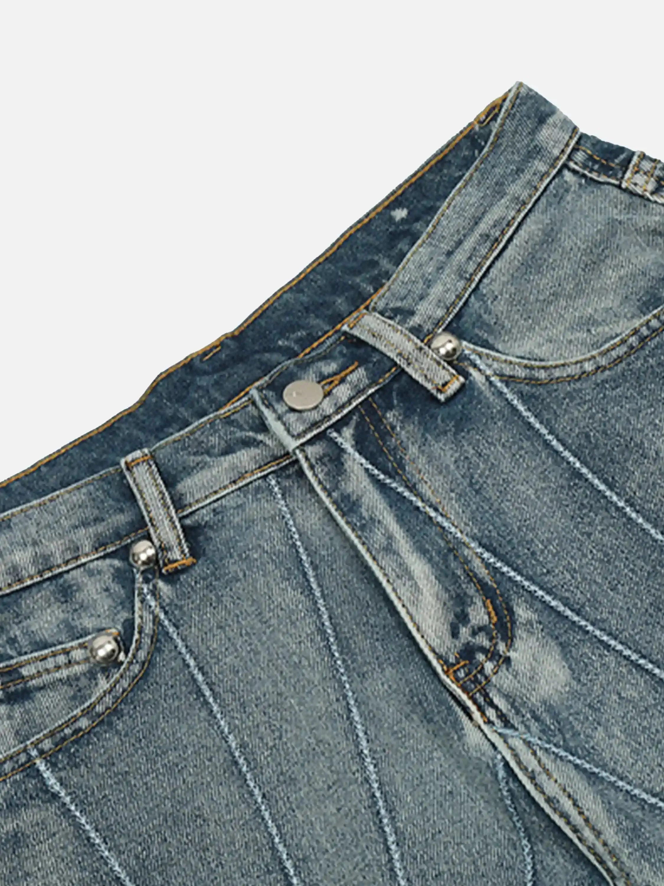 Spider Web Topstitched Loose Jeans