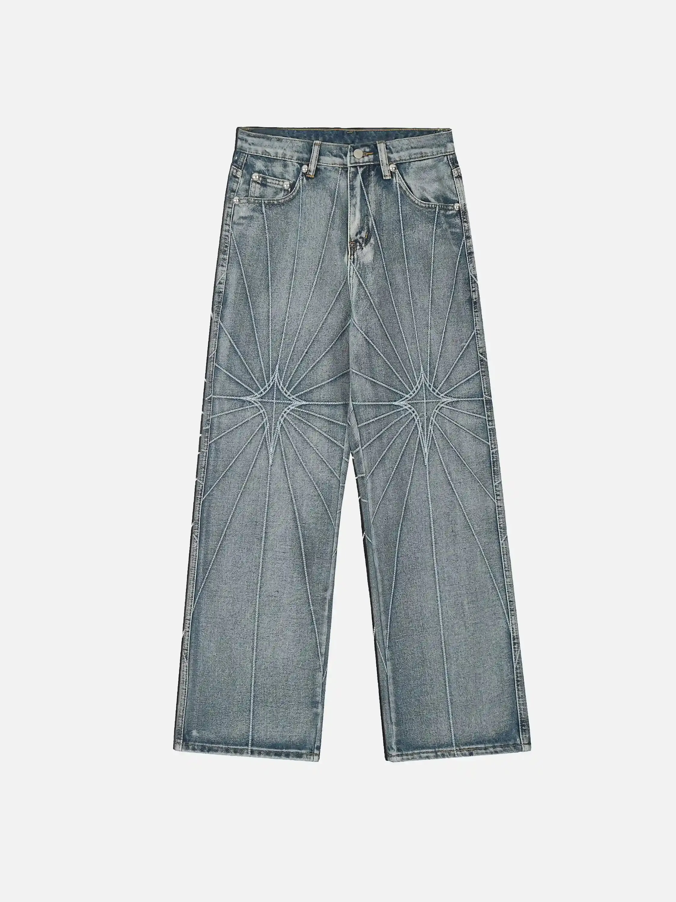 Spider Web Topstitched Loose Jeans