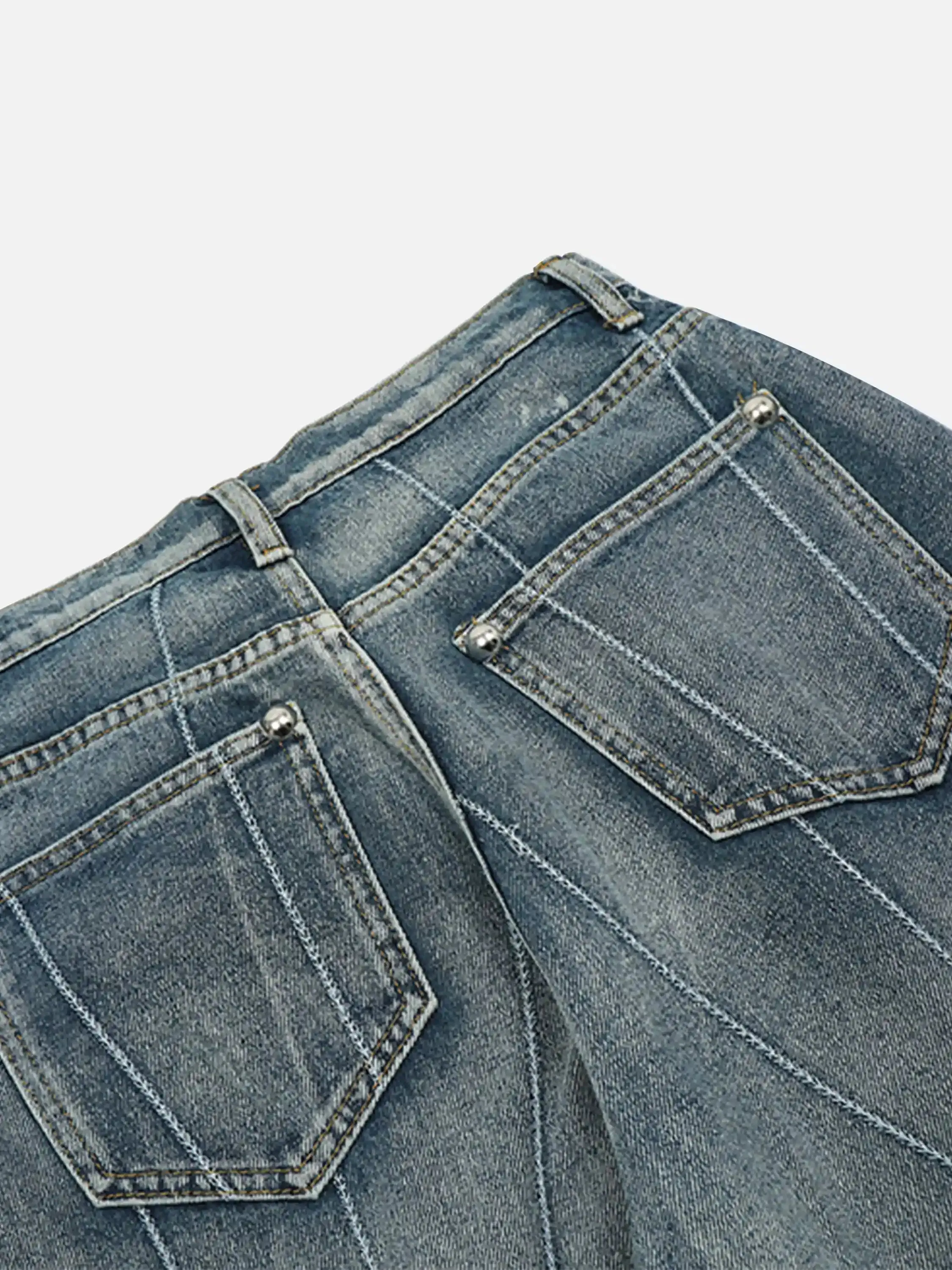 Spider Web Topstitched Loose Jeans