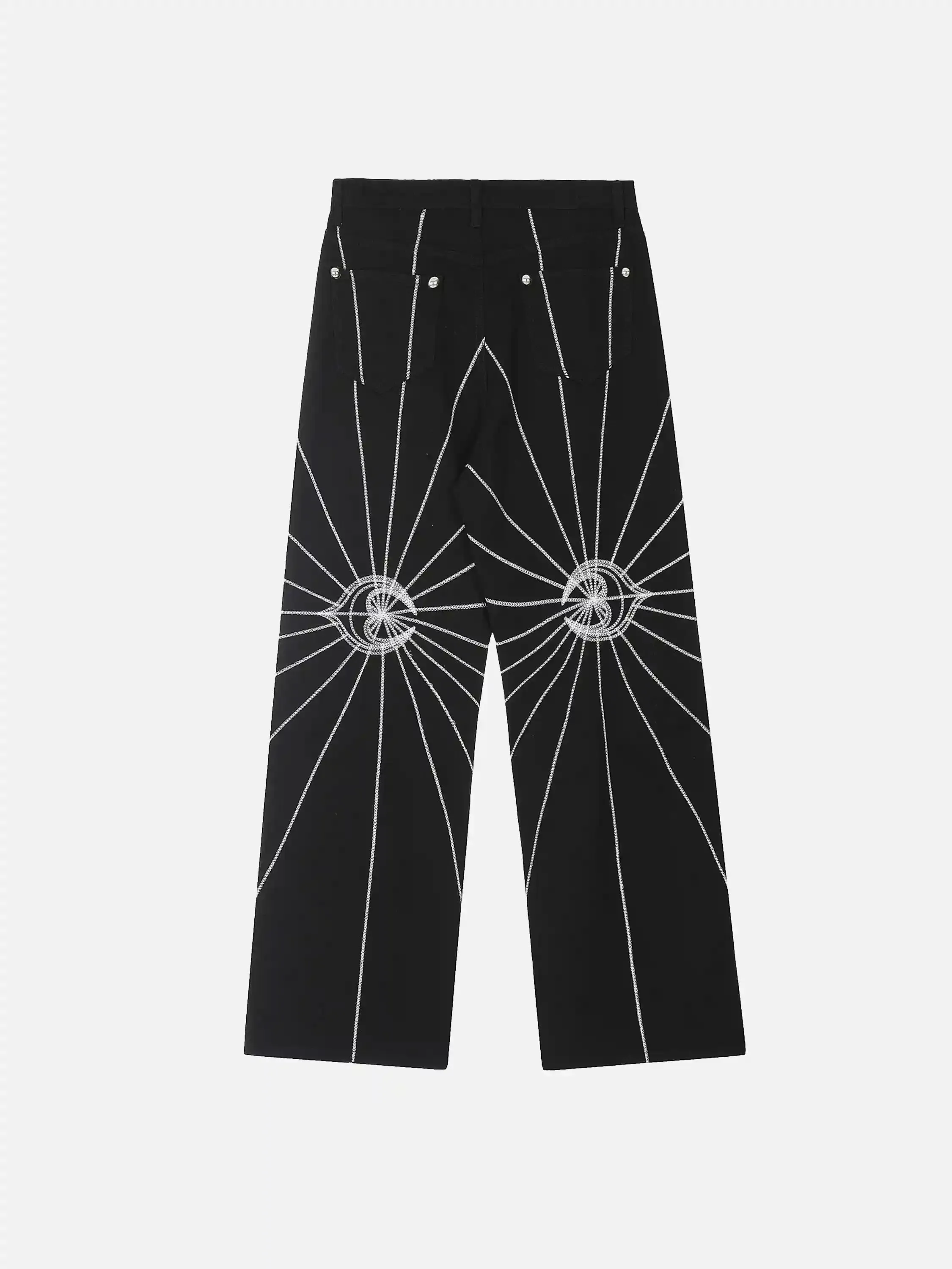 Spider Web Topstitched Loose Jeans