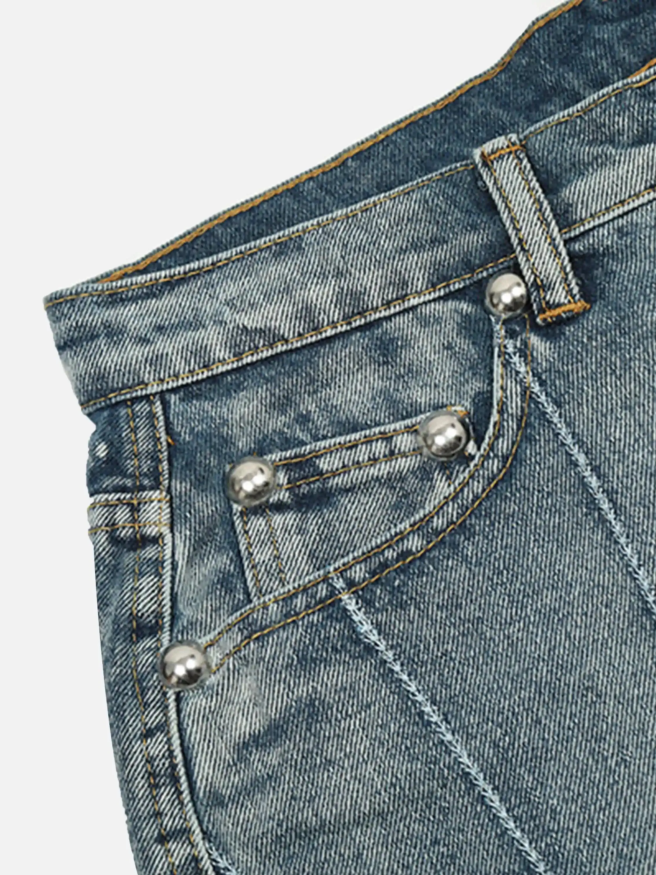 Spider Web Topstitched Loose Jeans