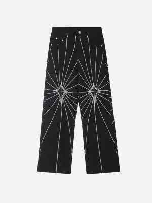 Spider Web Topstitched Loose Jeans