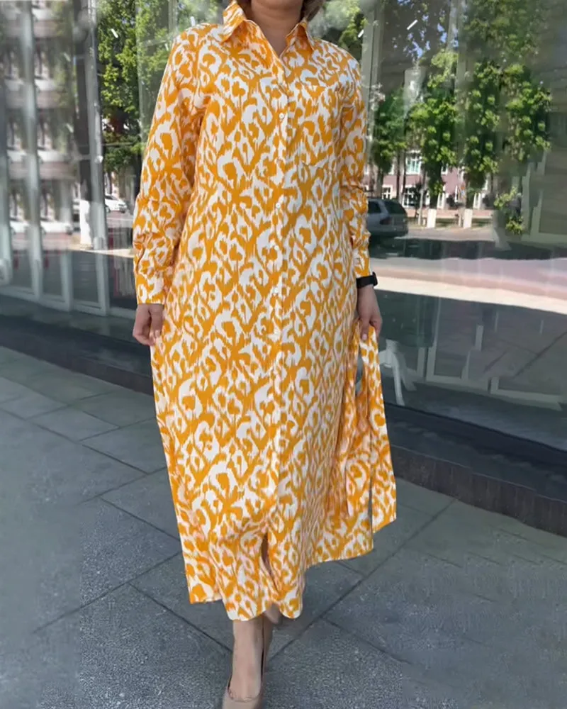 TastyHottie - Printed elegant shirt dress