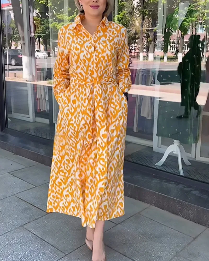 TastyHottie - Printed elegant shirt dress