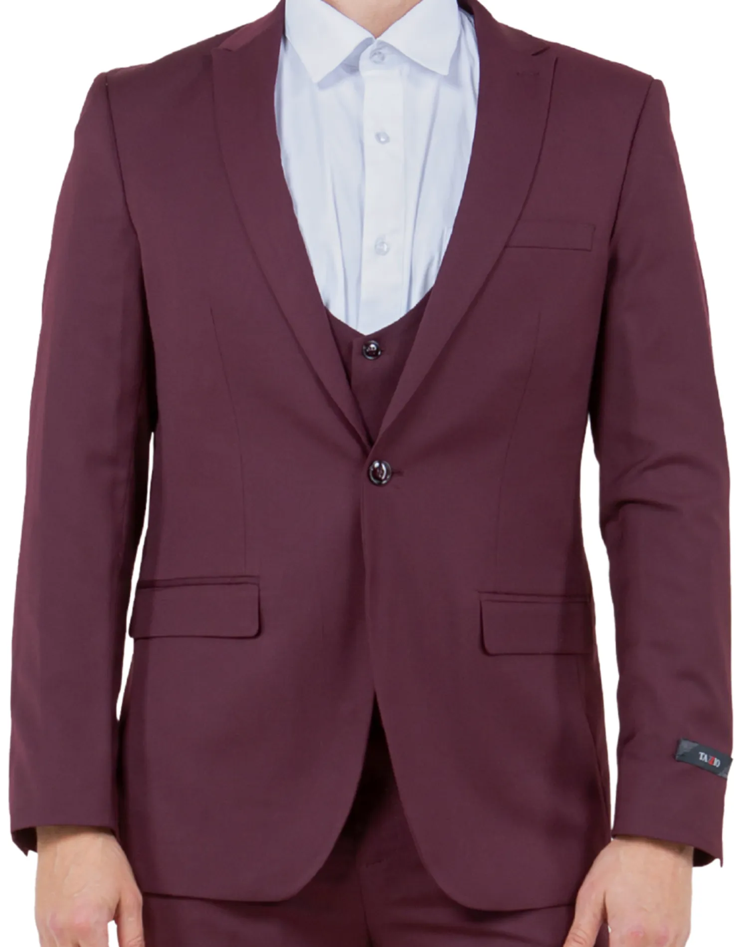 Tazzio Solid Ultra Slim Fit Vested Suit - Burgundy