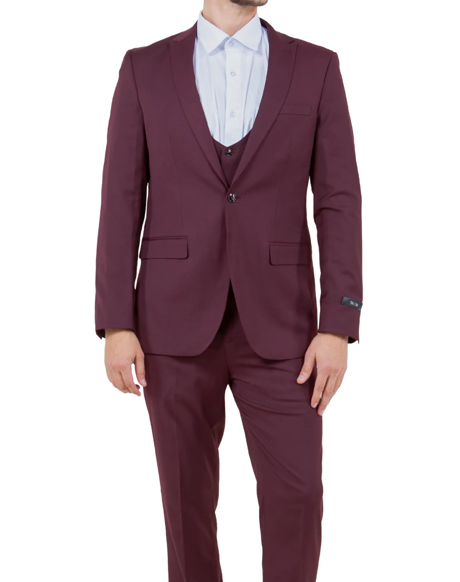 Tazzio Solid Ultra Slim Fit Vested Suit - Burgundy