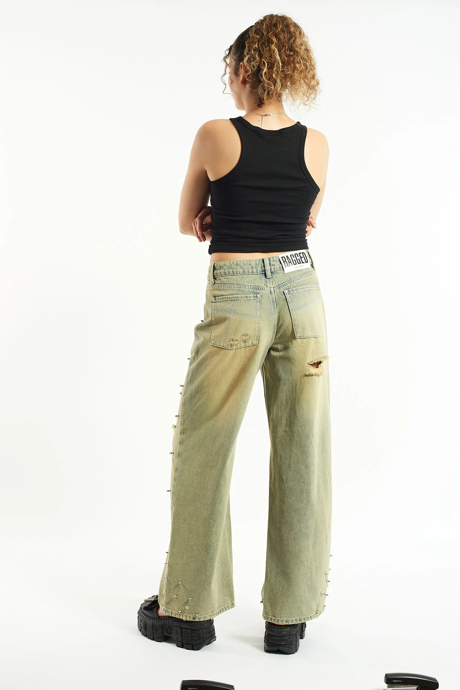 The Ragged Priest Dirty Wash Distressed Release Stud Jeans