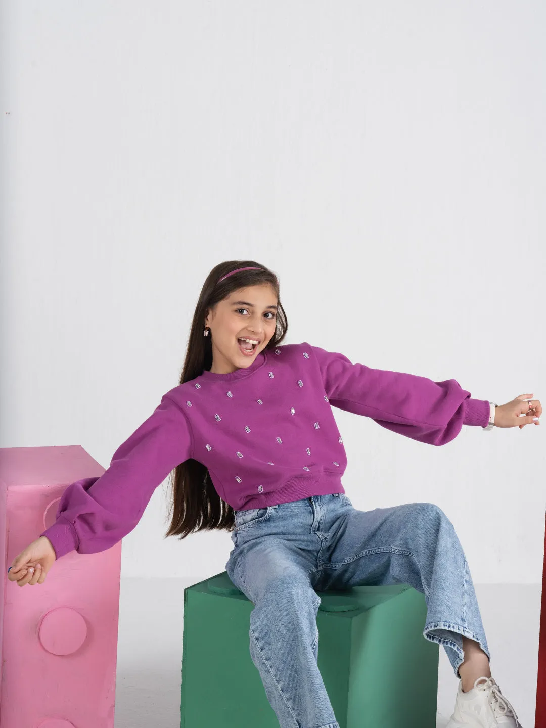 Trendy Embroidered Purple Sweatshirt