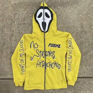 Trendy Long Sleeve Skull Print Zip Hoodie