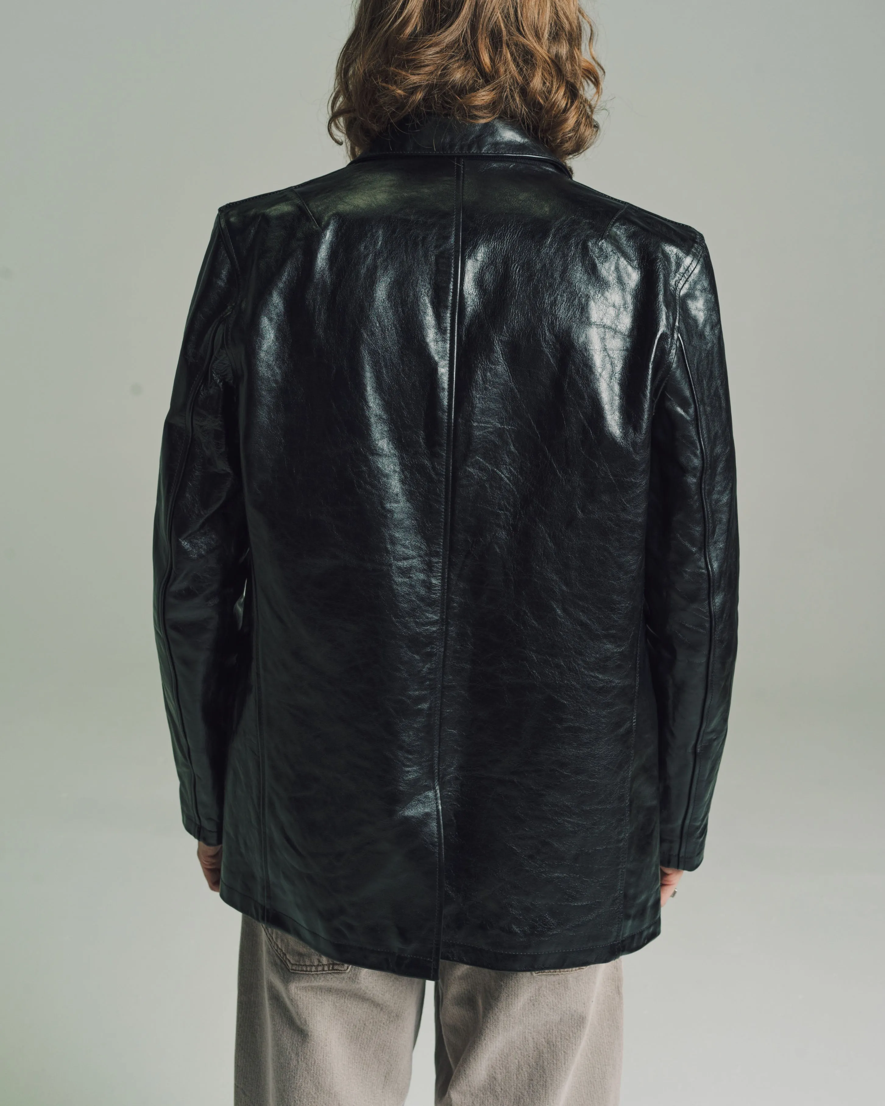 True Dye Black Leather Opening Blazer