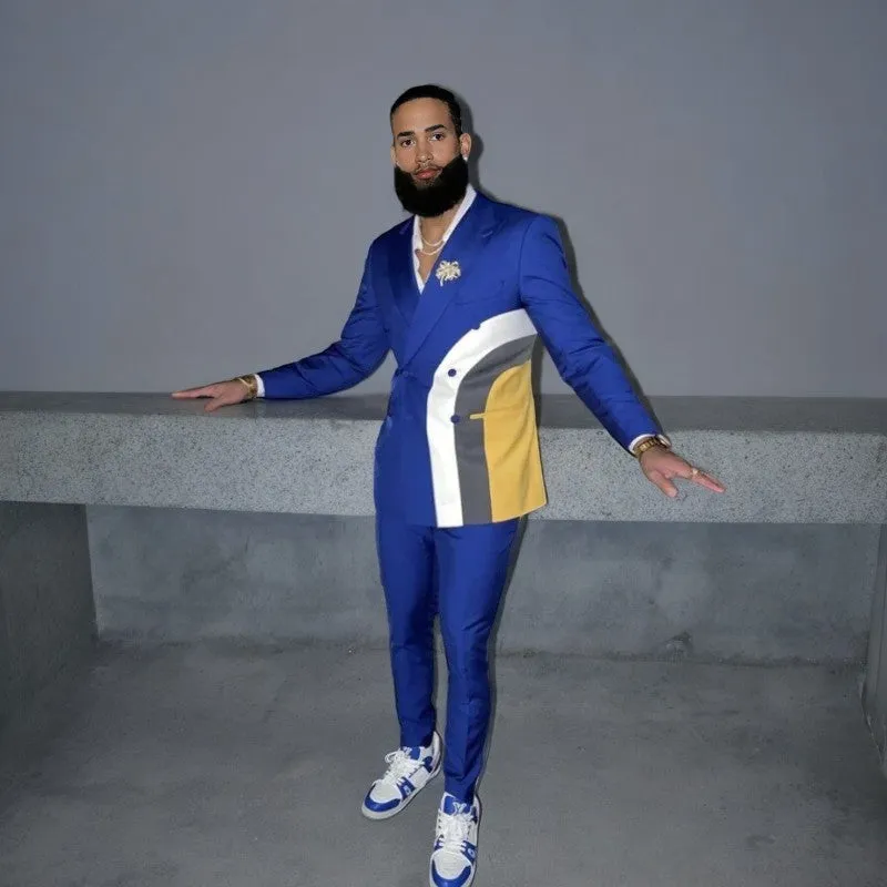 TUSHADE Spliced Elegance Double-Breasted Suit