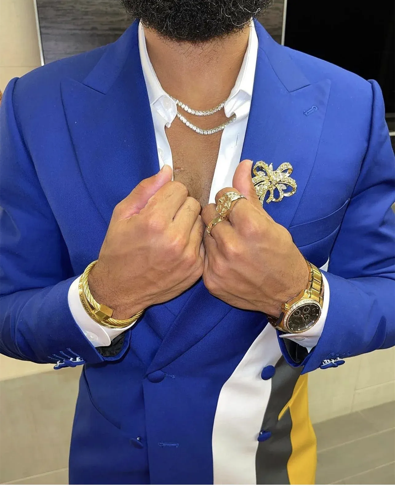 TUSHADE Spliced Elegance Double-Breasted Suit