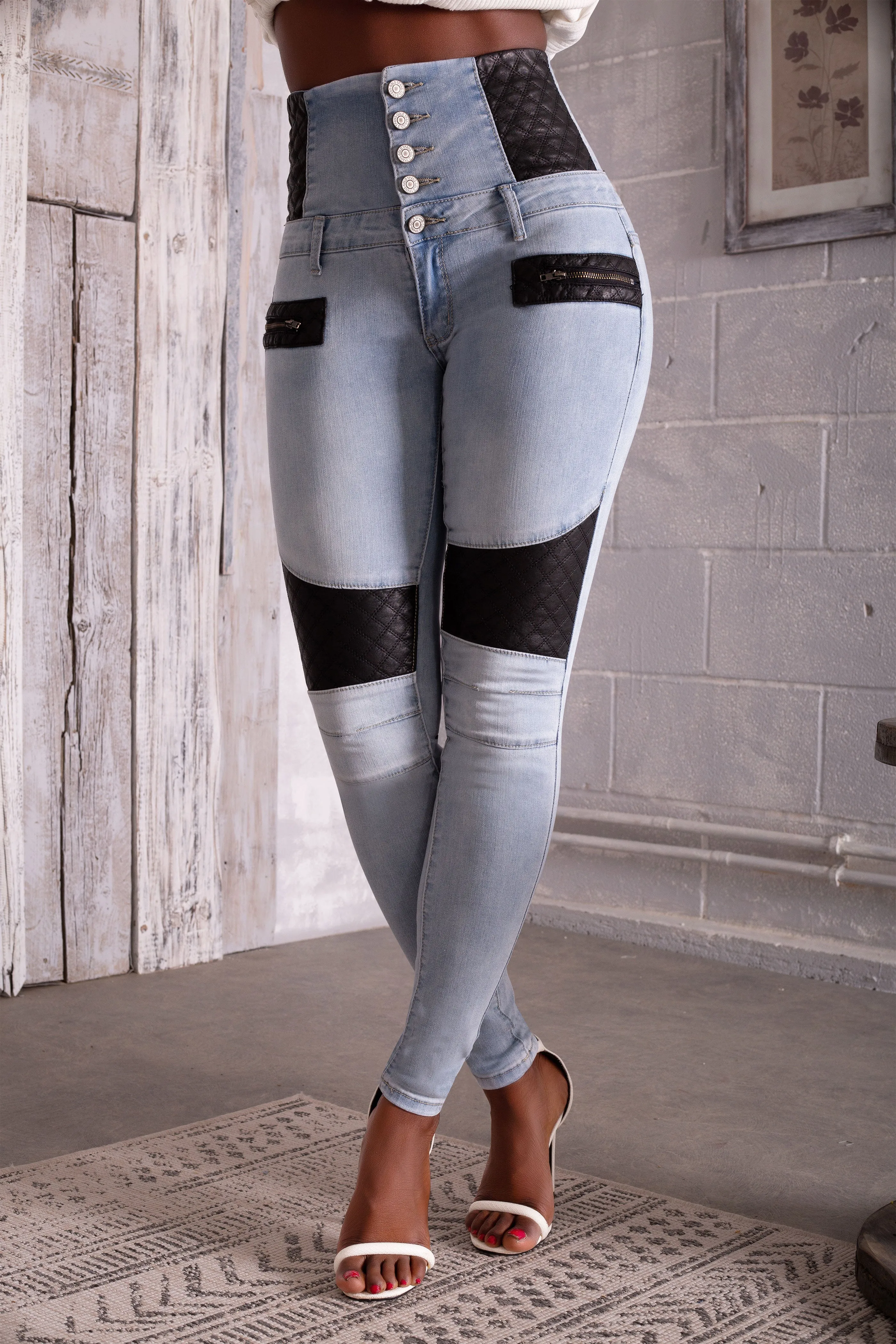 UrbanEdge High-Waist Skinny Jeans with Leather Accents
