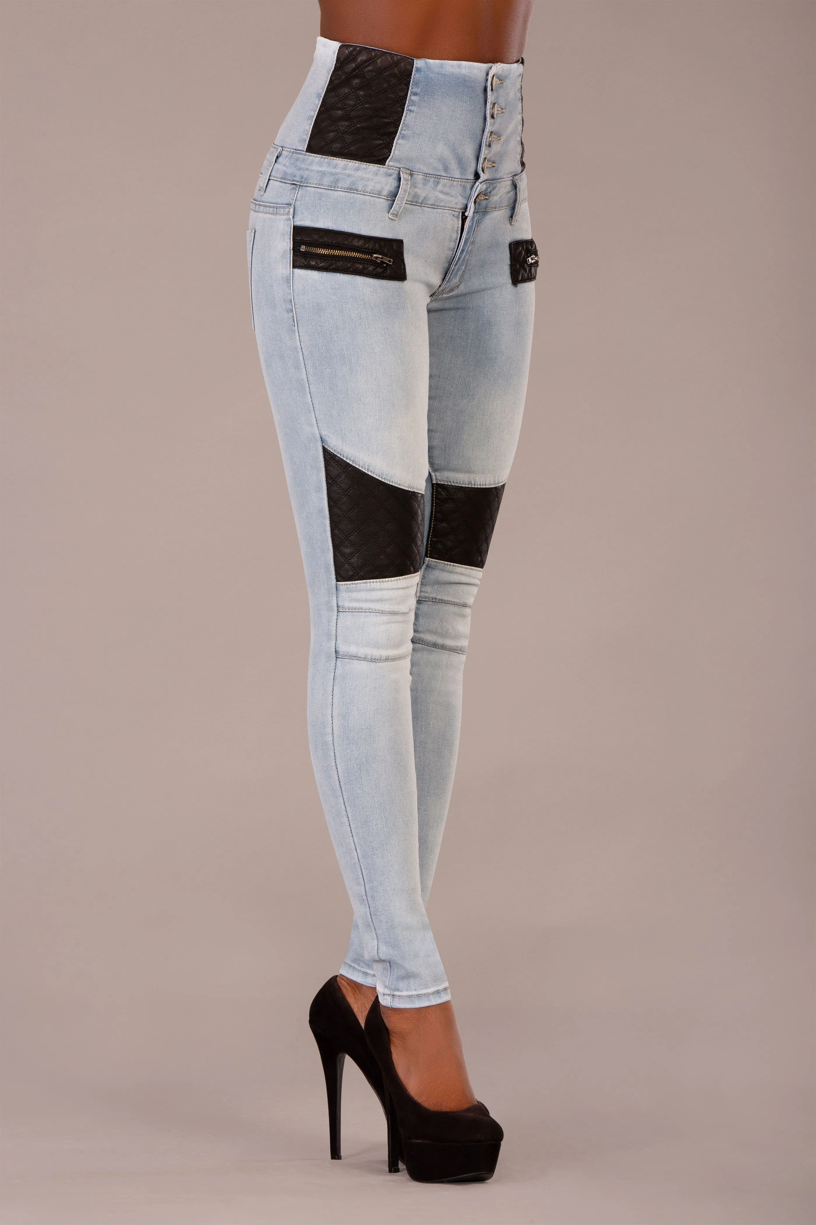 UrbanEdge High-Waist Skinny Jeans with Leather Accents