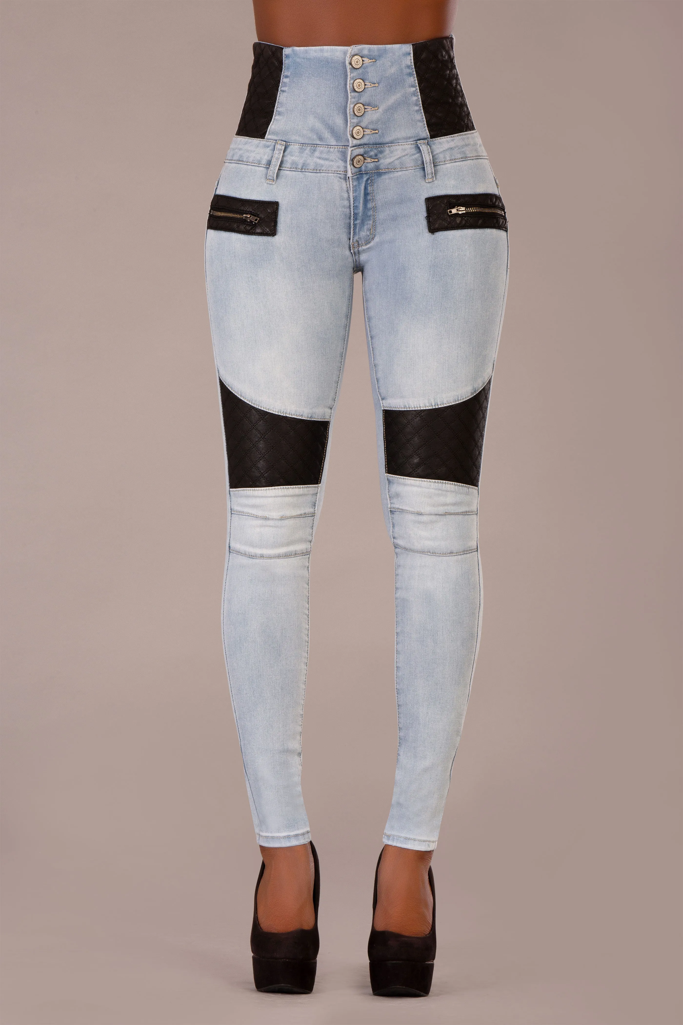 UrbanEdge High-Waist Skinny Jeans with Leather Accents