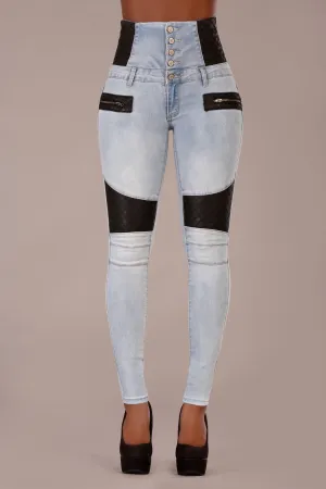 UrbanEdge High-Waist Skinny Jeans with Leather Accents