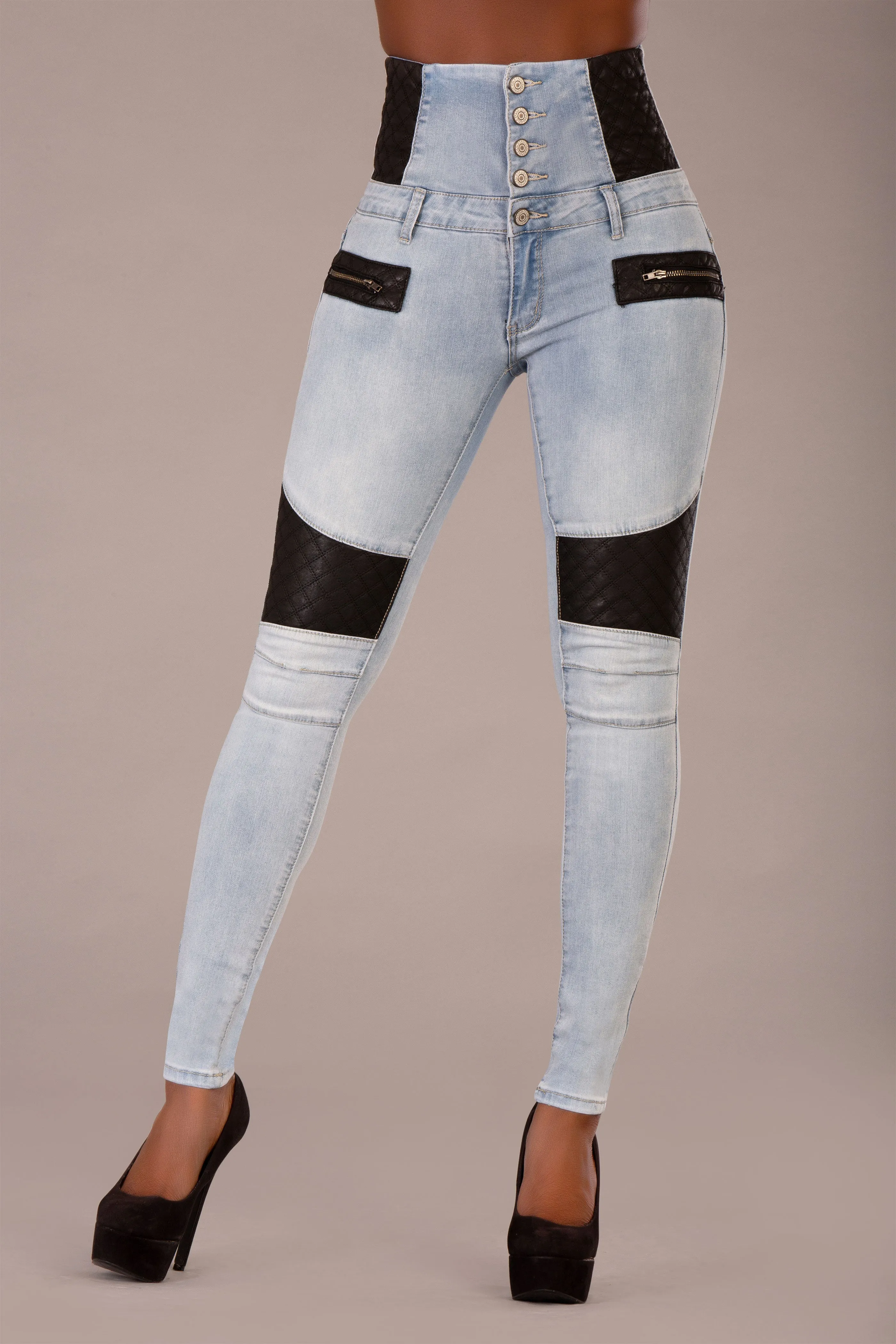 UrbanEdge High-Waist Skinny Jeans with Leather Accents