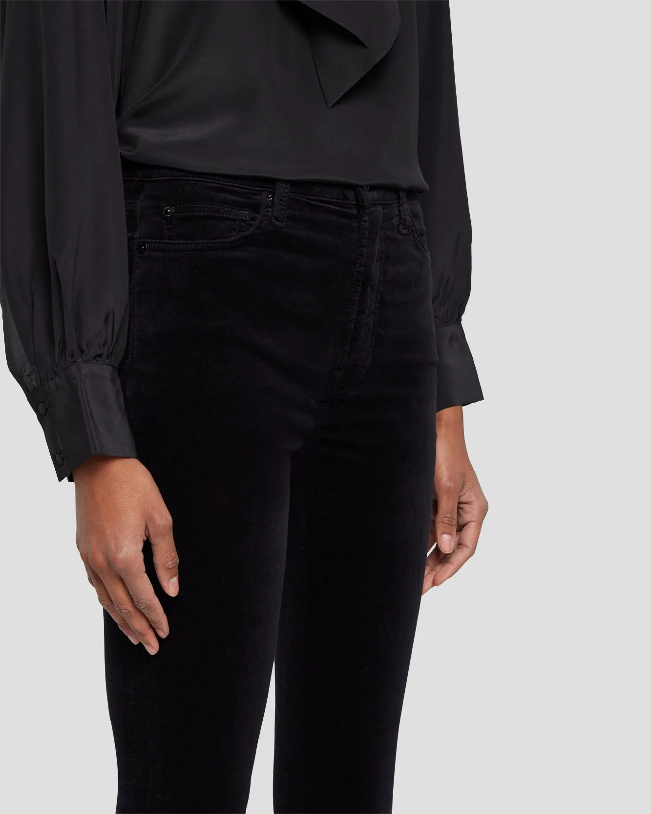 Velvet High Waist Ankle Skinny in Black