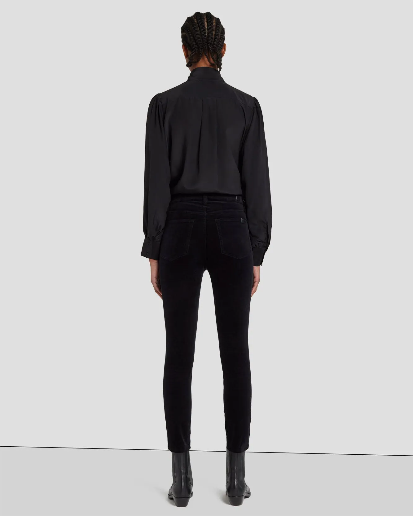 Velvet High Waist Ankle Skinny in Black