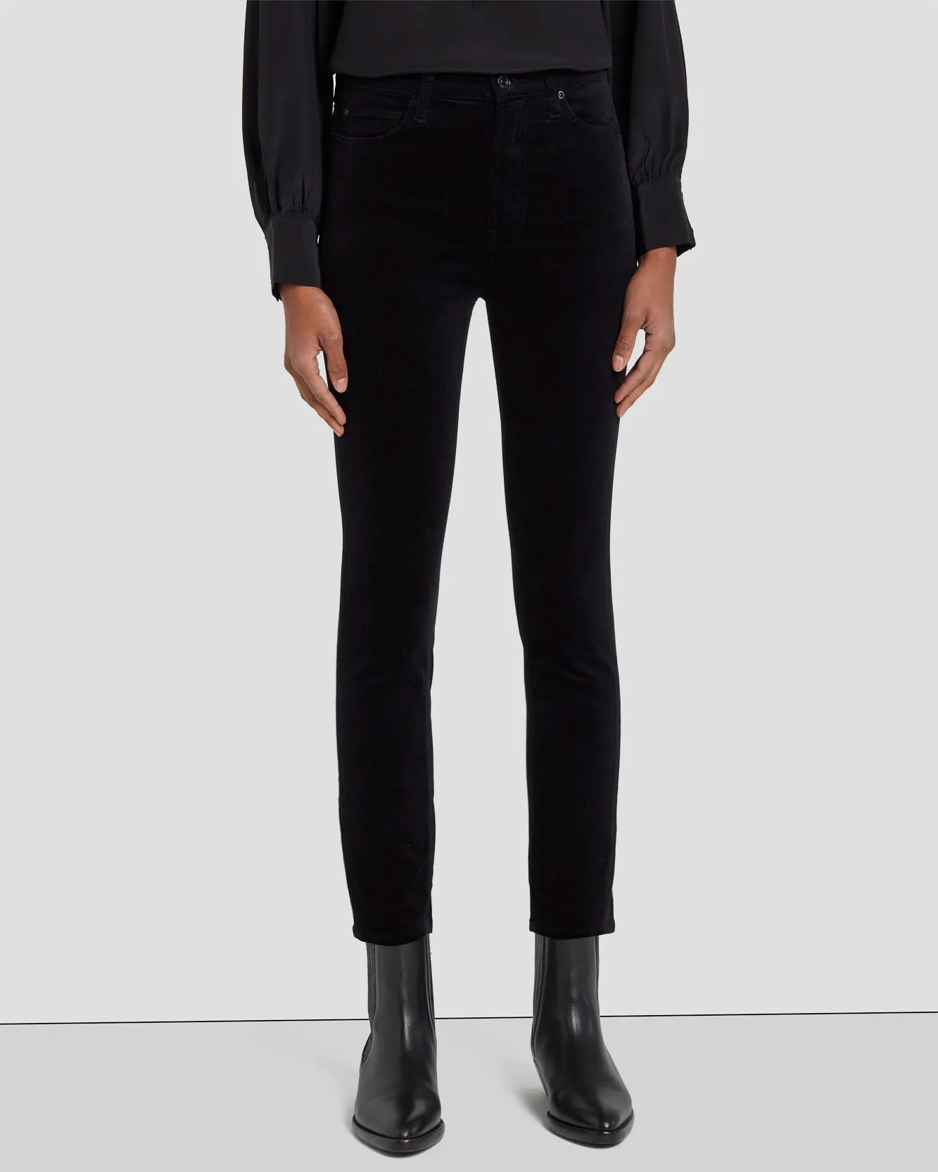 Velvet High Waist Ankle Skinny in Black