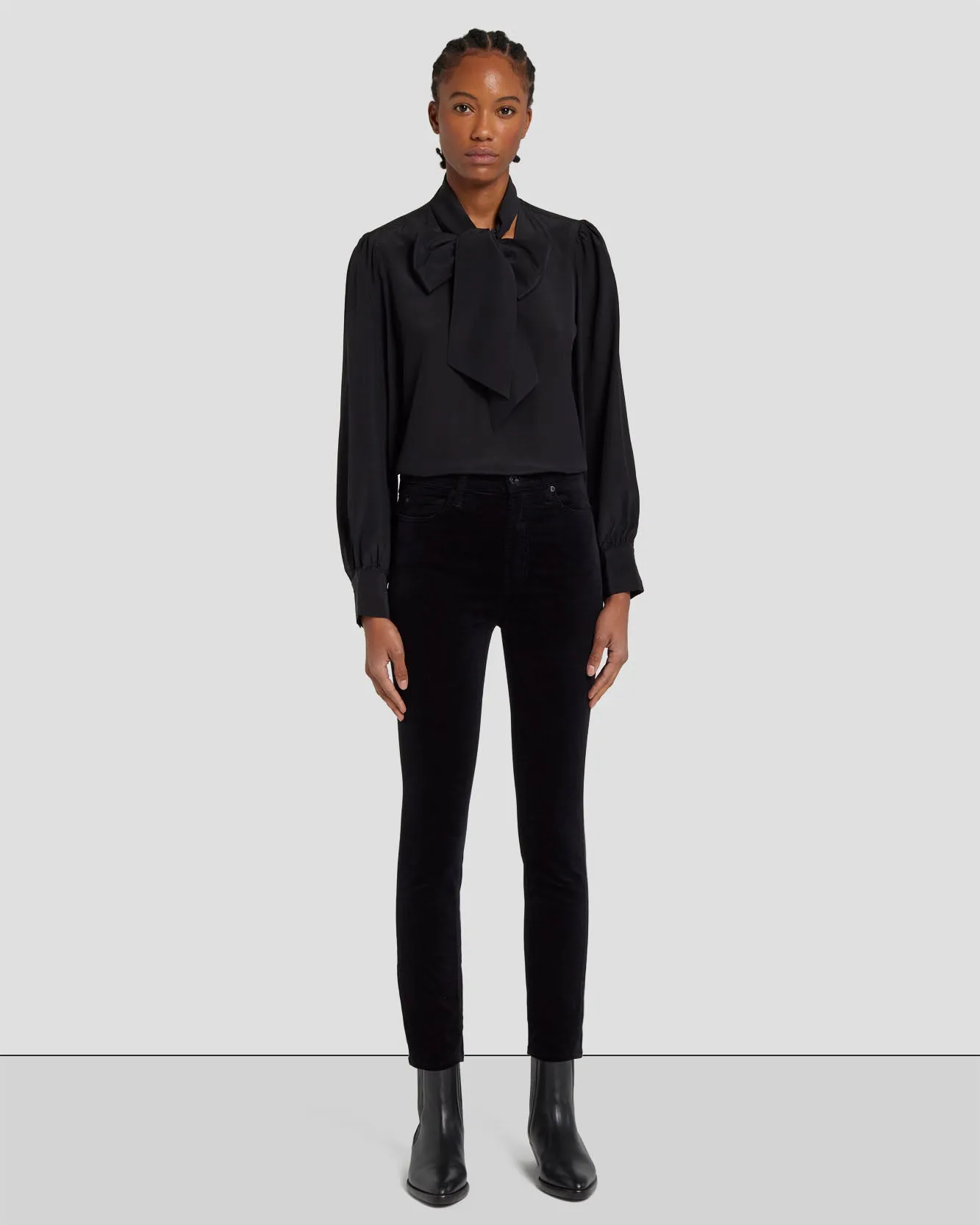 Velvet High Waist Ankle Skinny in Black