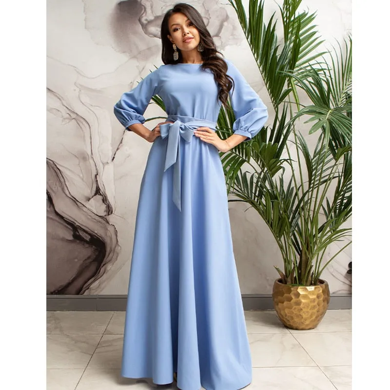 Vintage Bow Tie Maxi Elegant Long Dress