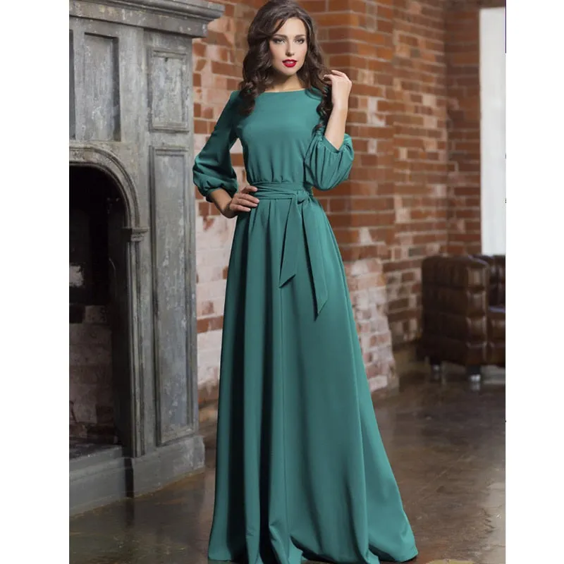 Vintage Bow Tie Maxi Elegant Long Dress