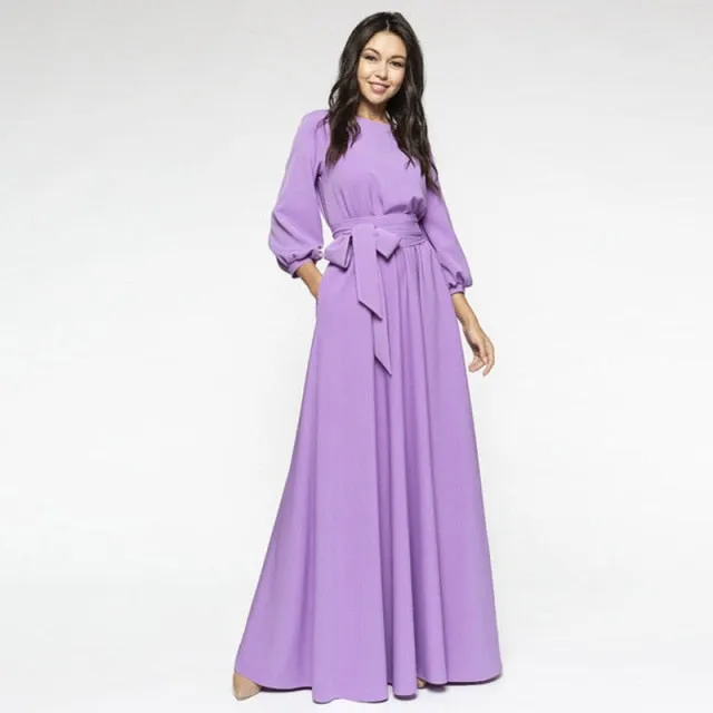 Vintage Bow Tie Maxi Elegant Long Dress