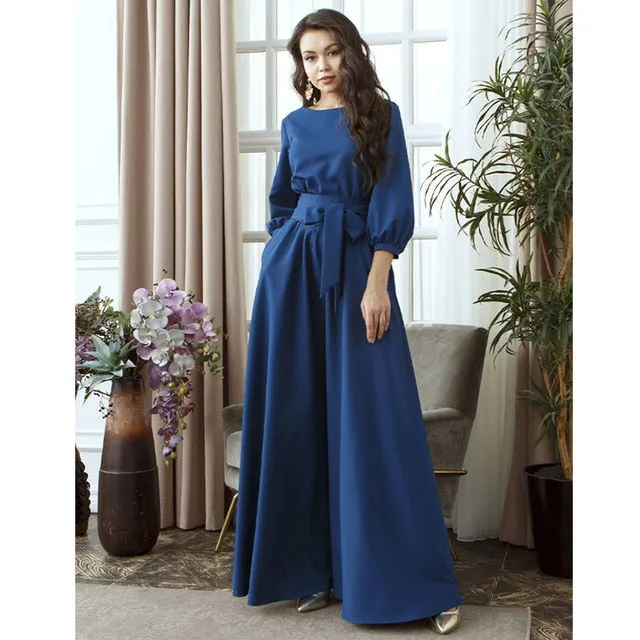 Vintage Bow Tie Maxi Elegant Long Dress
