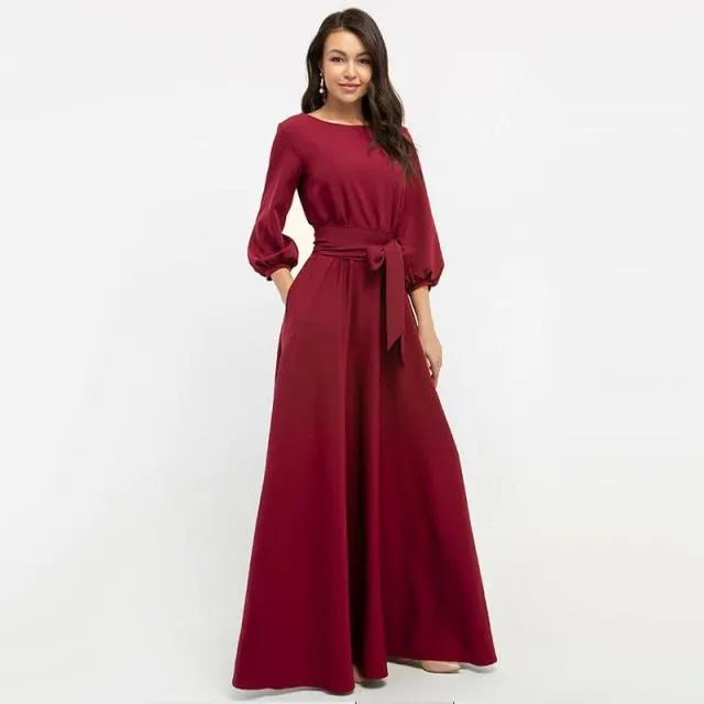 Vintage Bow Tie Maxi Elegant Long Dress