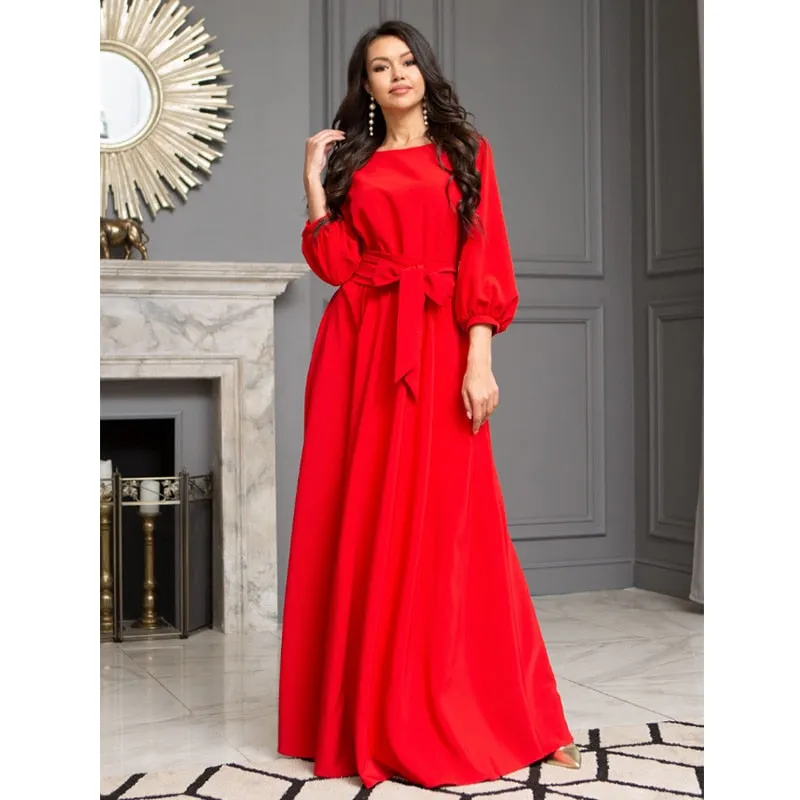 Vintage Bow Tie Maxi Elegant Long Dress