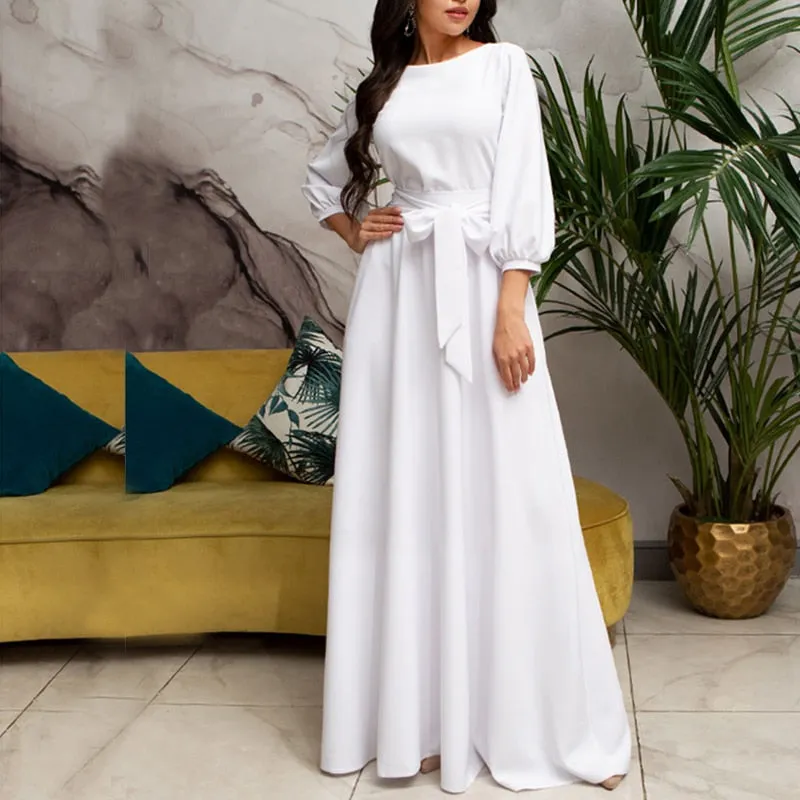 Vintage Bow Tie Maxi Elegant Long Dress