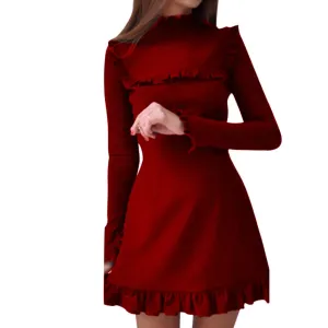 Winter Party Dress Women Long Sleeve Floral