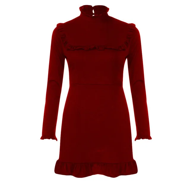 Winter Party Dress Women Long Sleeve Floral
