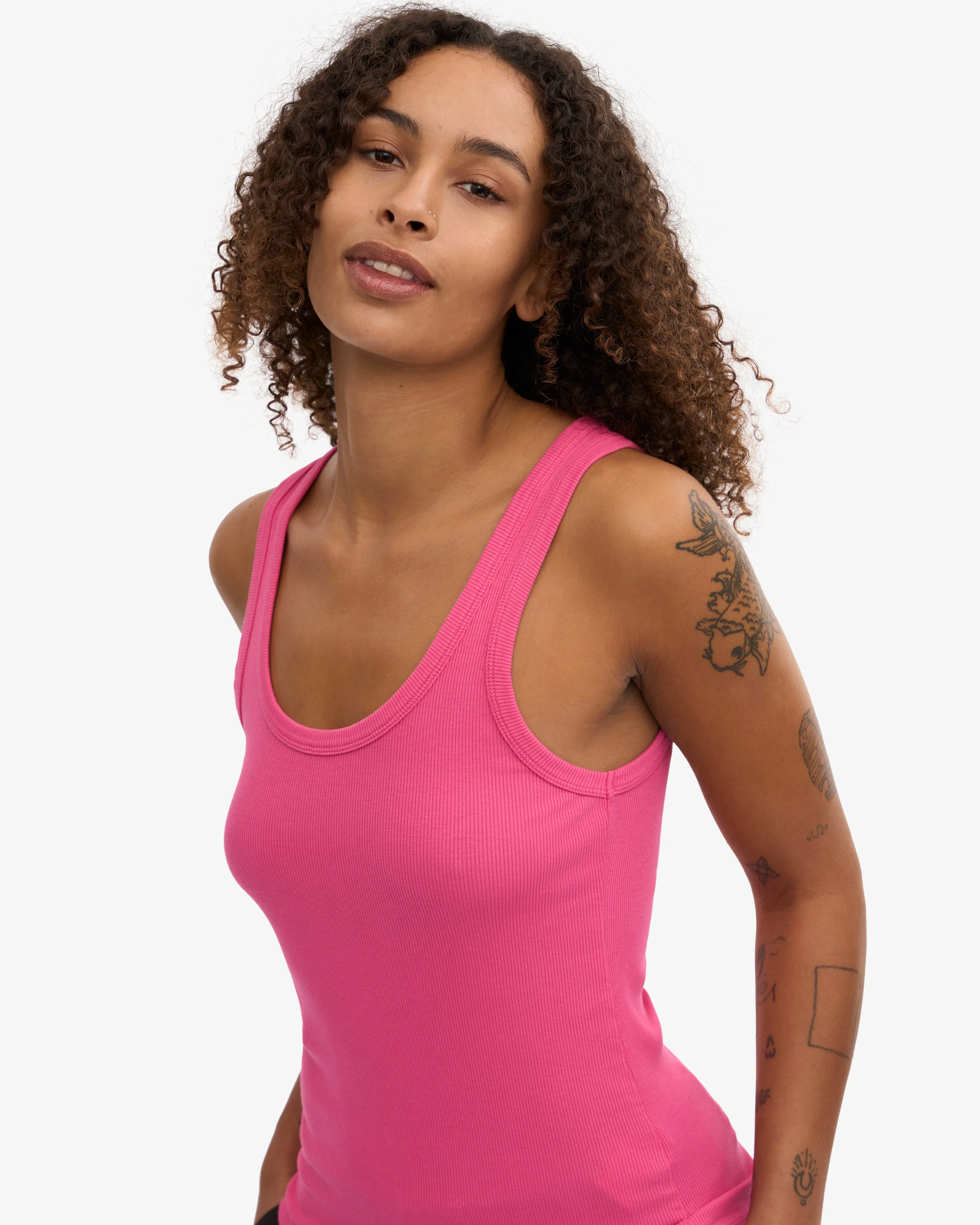Women Organic Rib Tank Top - Bubblegum Pink