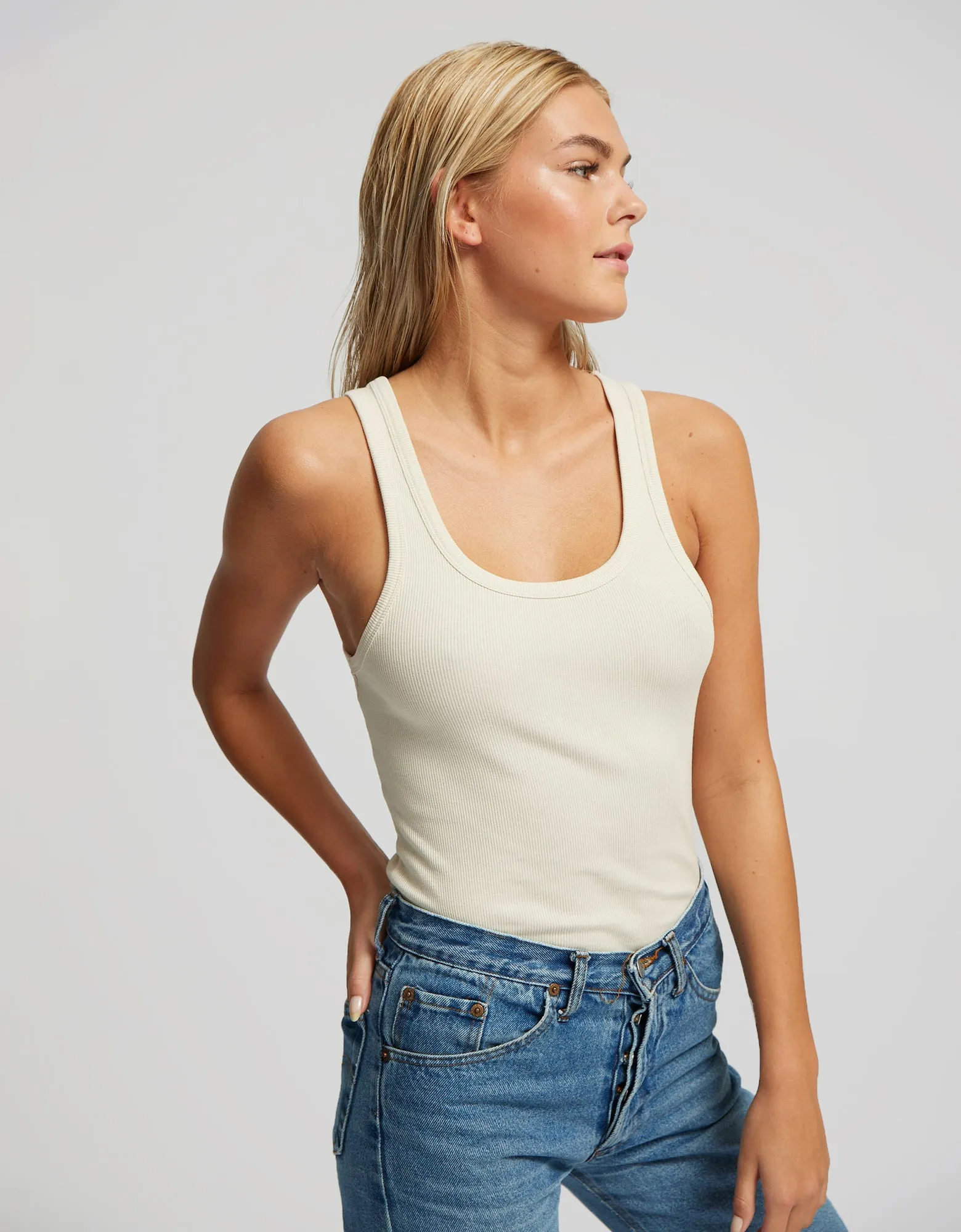 Women Organic Rib Tank Top - Cherry Blossom