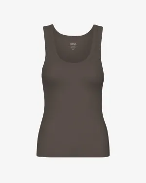 Women Organic Rib Tank Top - Coffee Brown