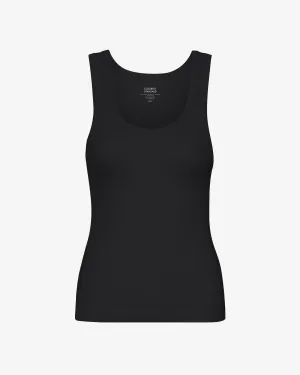 Women Organic Rib Tank Top - Deep Black