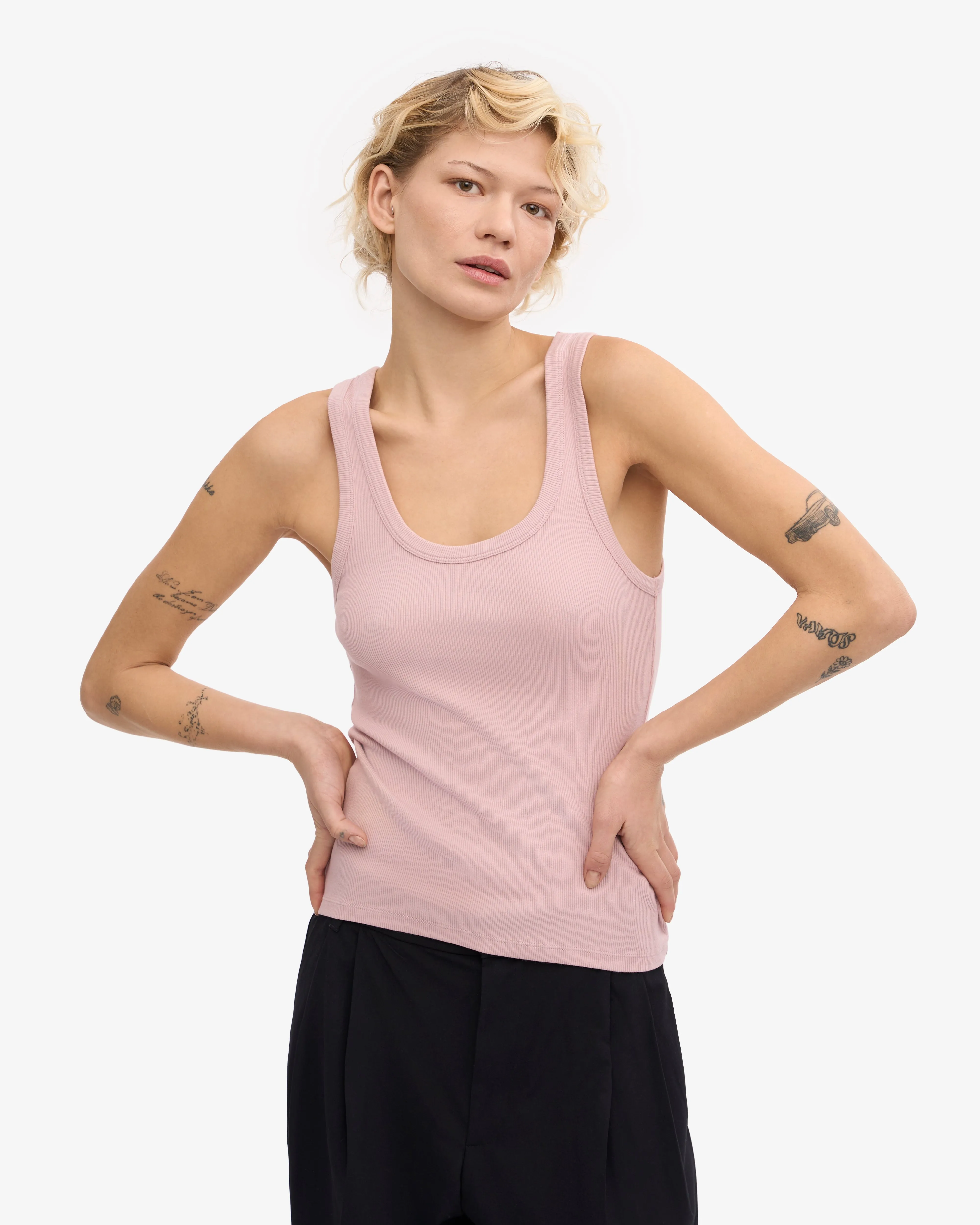 Women Organic Rib Tank Top - Faded Pink