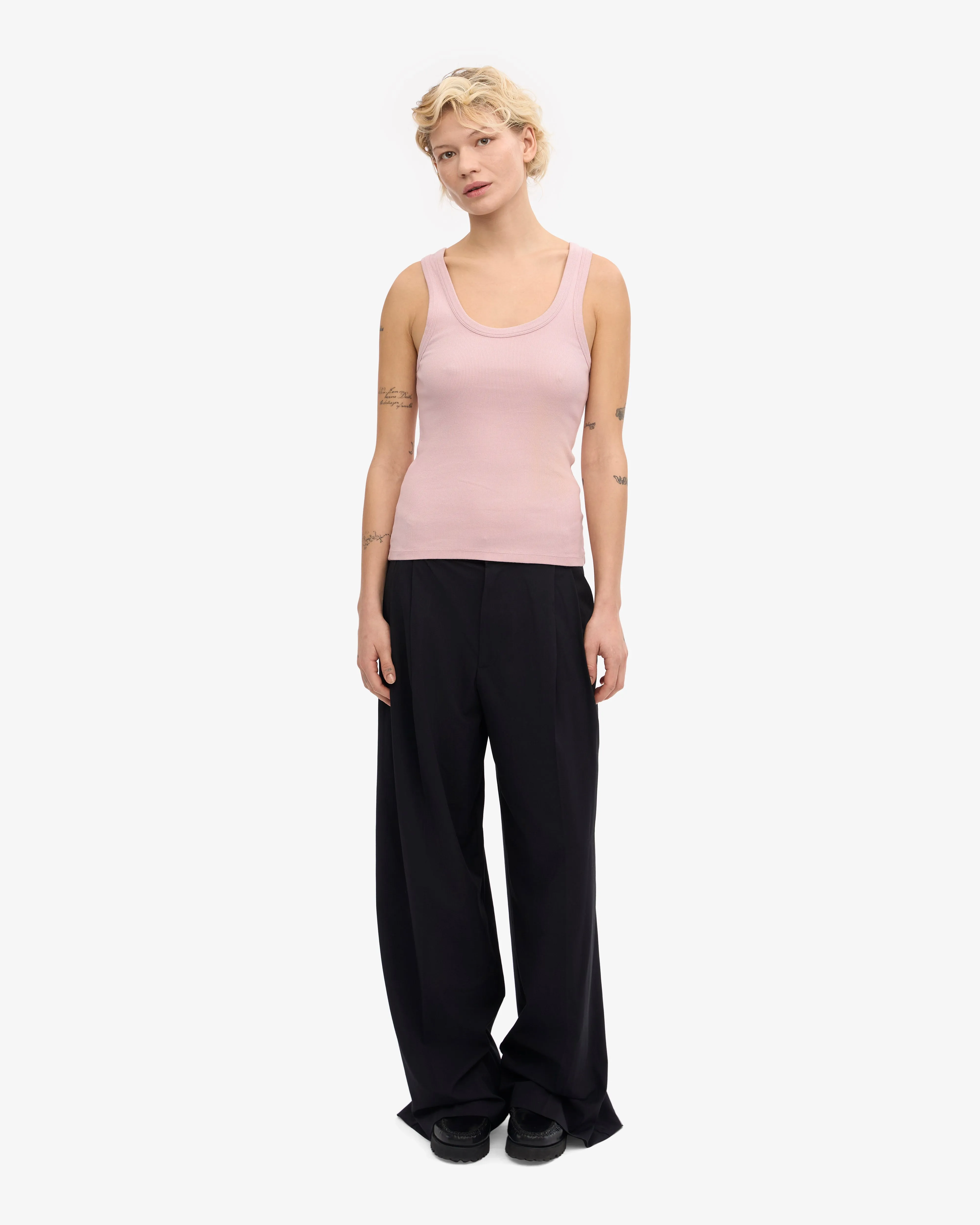 Women Organic Rib Tank Top - Faded Pink