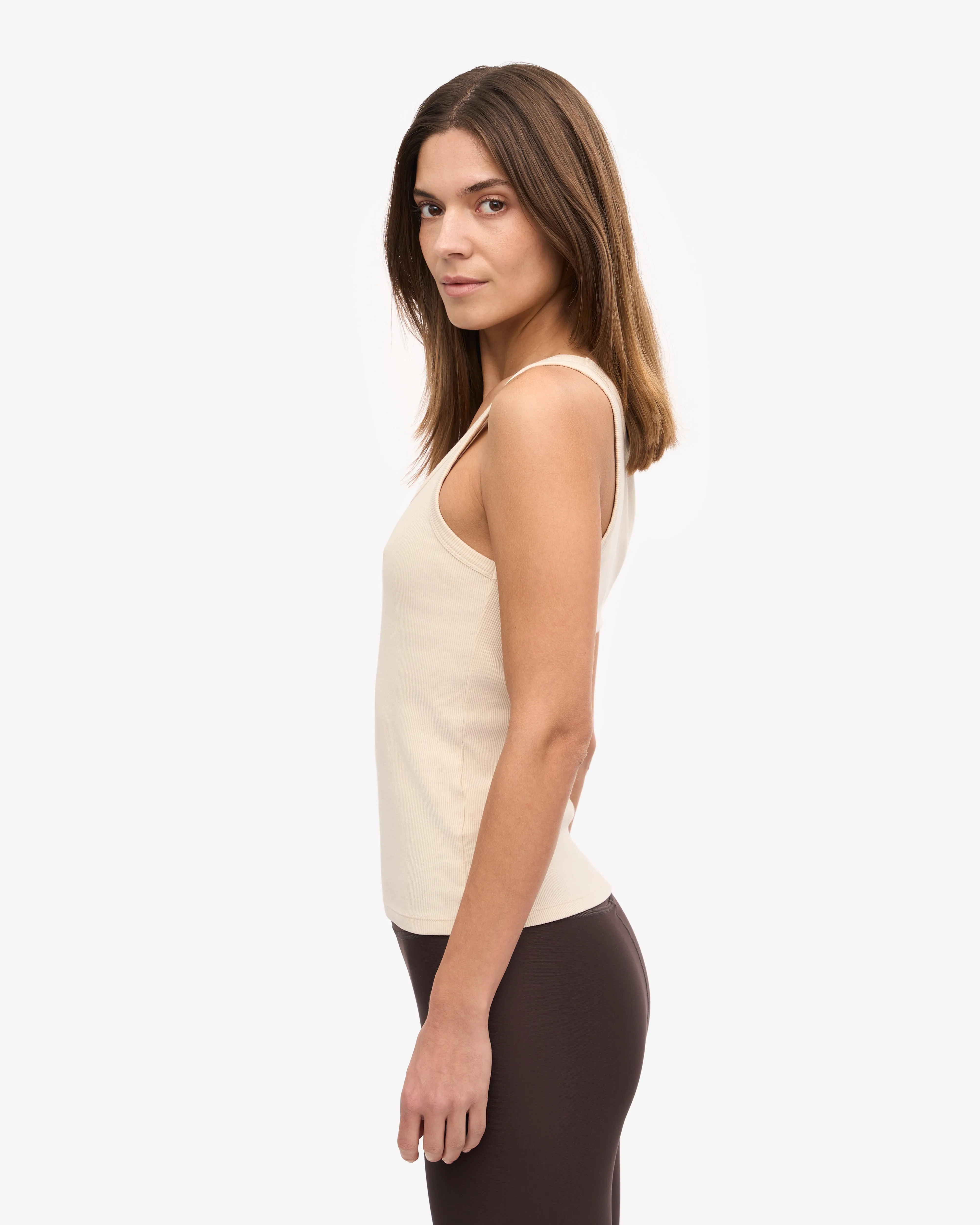Women Organic Rib Tank Top - Ivory White