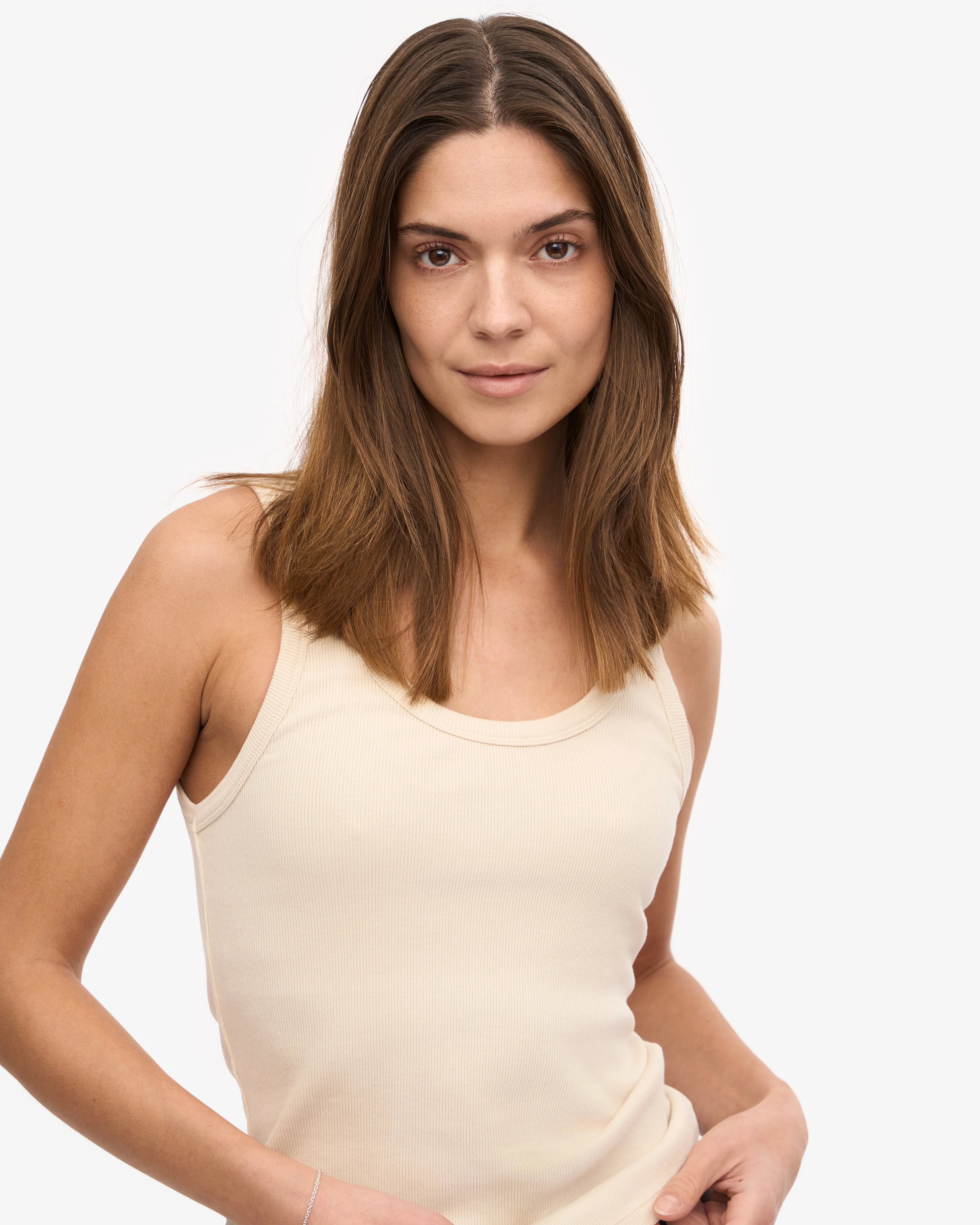 Women Organic Rib Tank Top - Ivory White