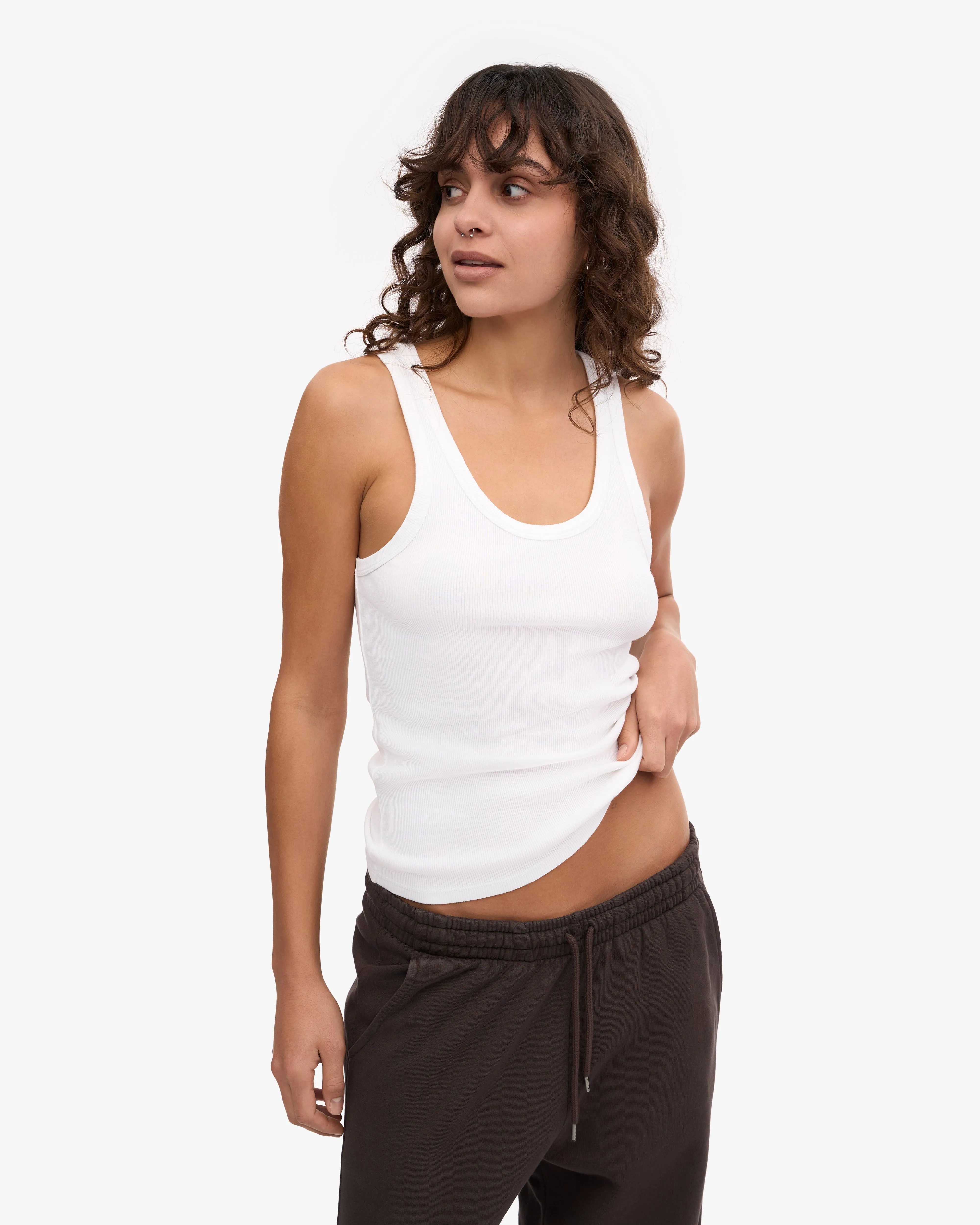 Women Organic Rib Tank Top - Optical White