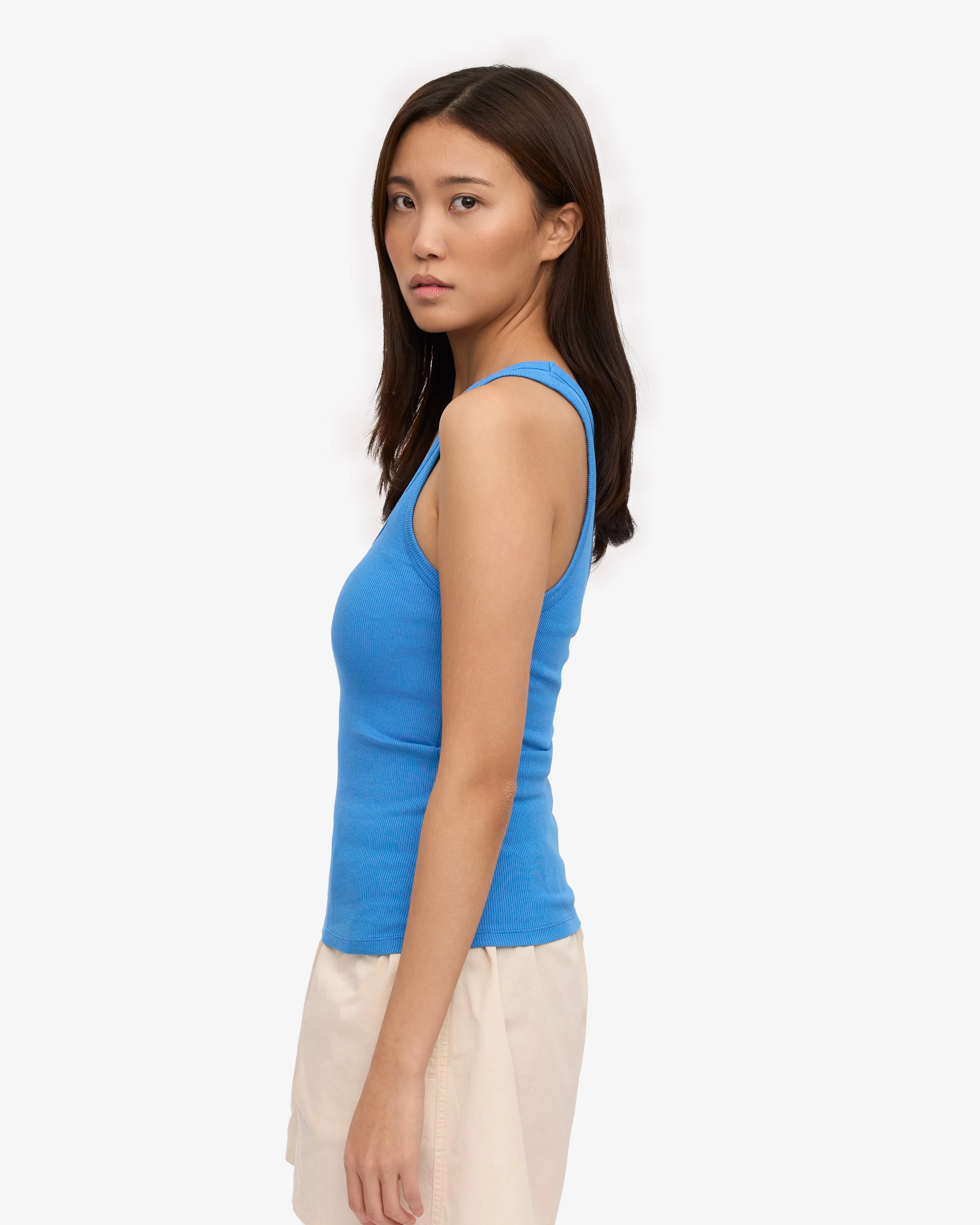 Women Organic Rib Tank Top - Pacific Blue