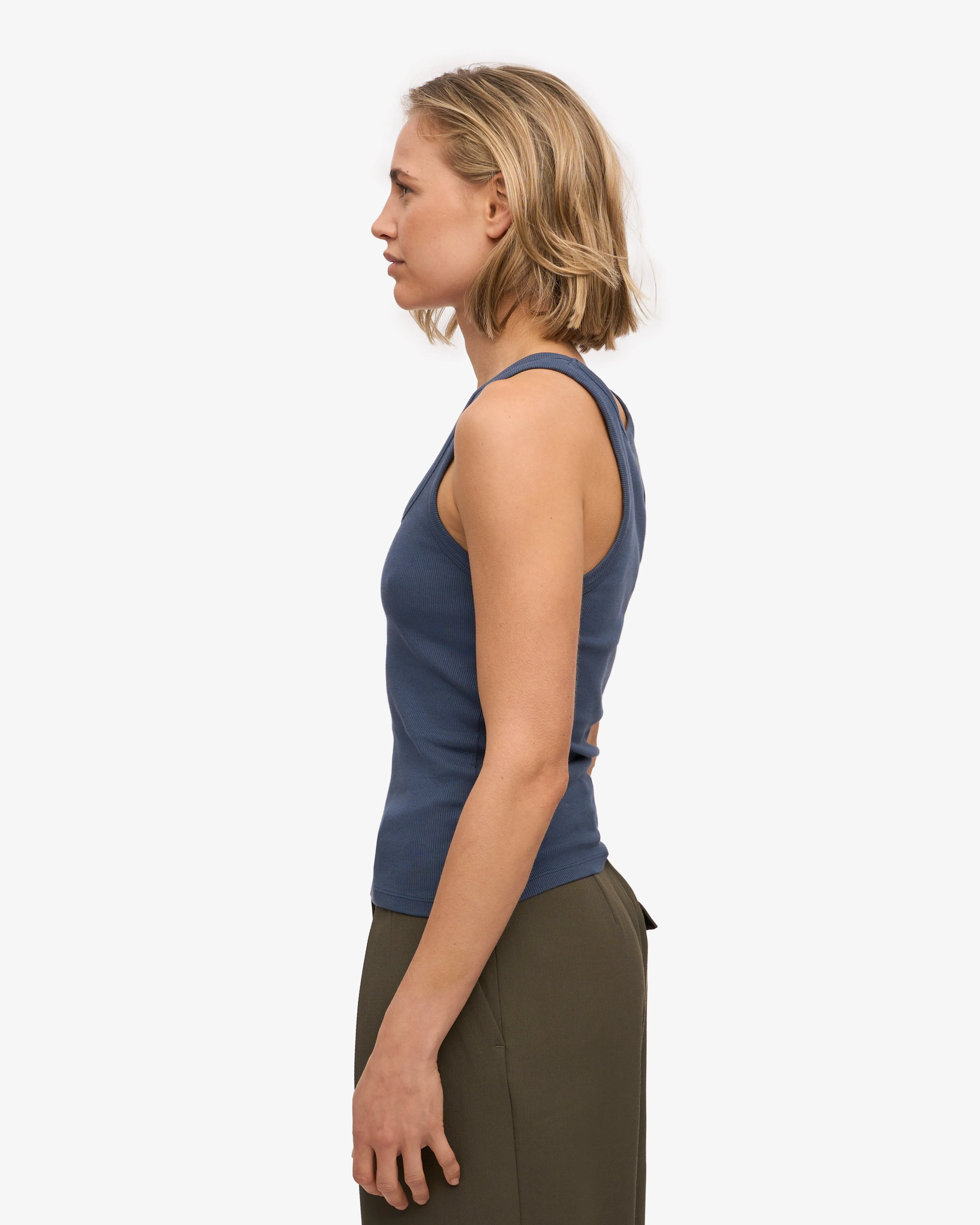 Women Organic Rib Tank Top - Petrol Blue